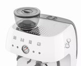 Smeg EGF03WHUK Retro Espresso Coffee Machine with Grinder in White